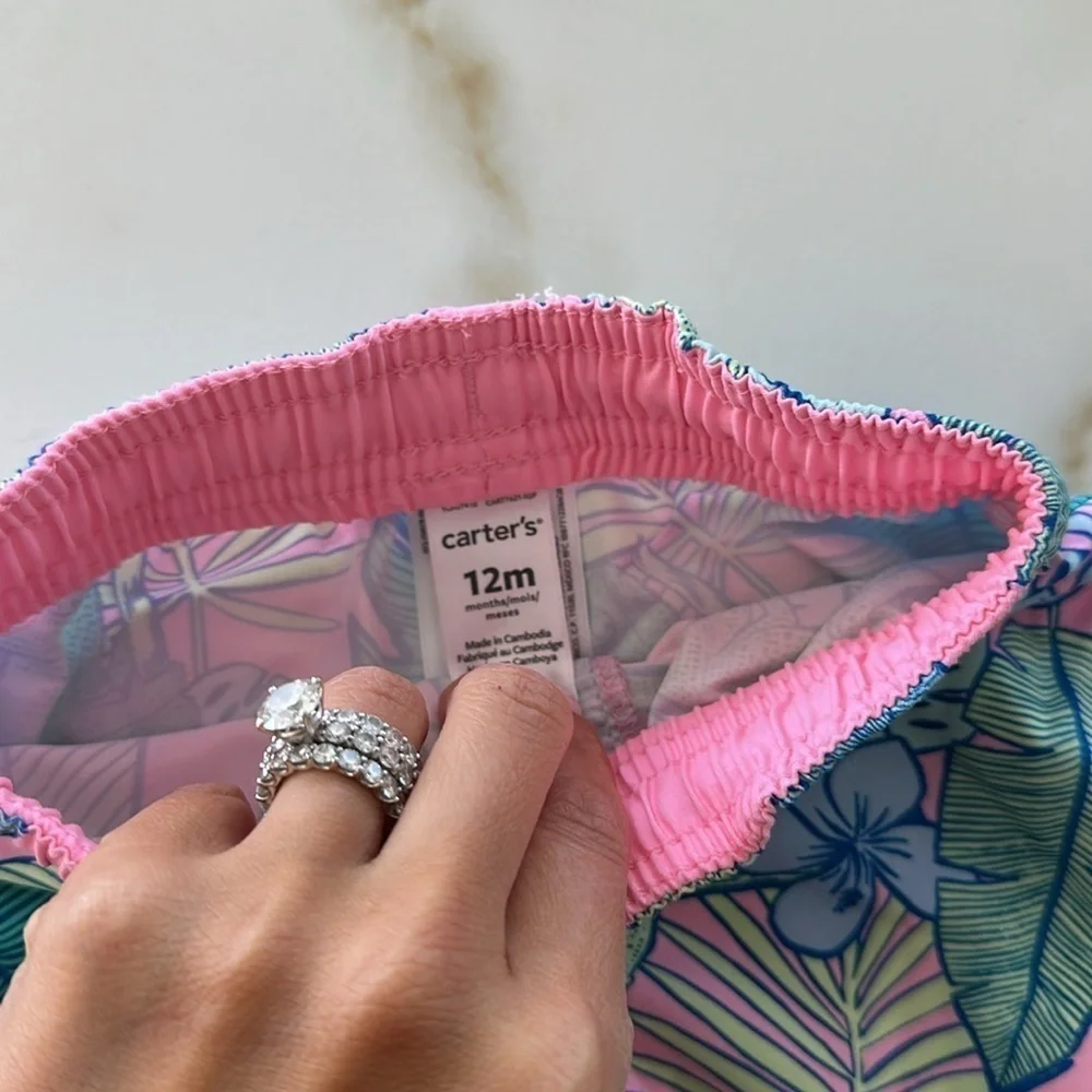 Carter's Green and Pink Rashguard Set with Tropical Print
